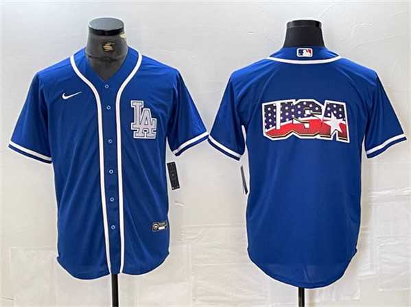 Mens Los Angeles Dodgers Team Big Logo Blue Cool Base Stitched Baseball Jersey->los angeles dodgers->MLB Jersey